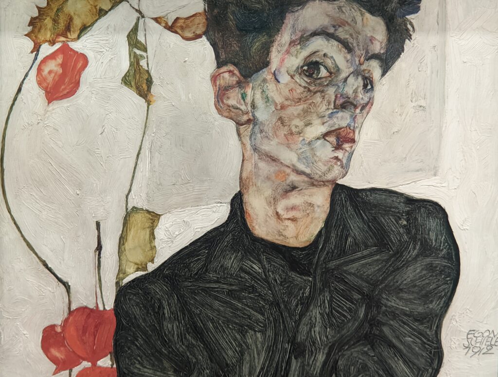 Self-Portrait with Chinese Lantern Plant, 1912 by Egon Schiele in Leopold Museum